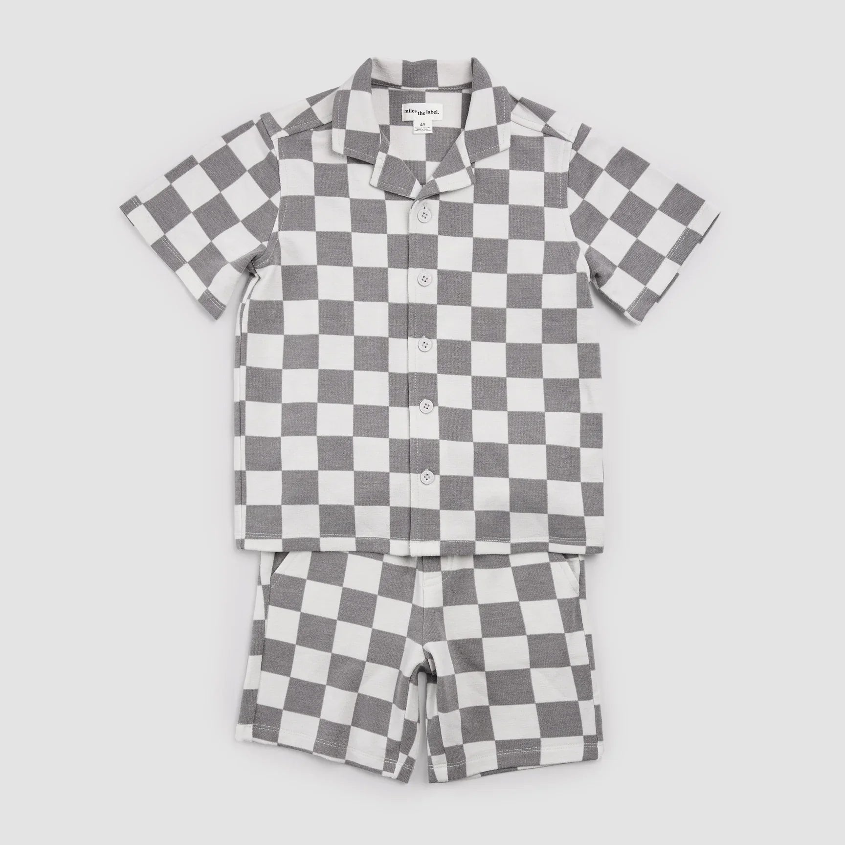 2 Piece Shirt & Short Set | Light Grey Check | Miles the Label