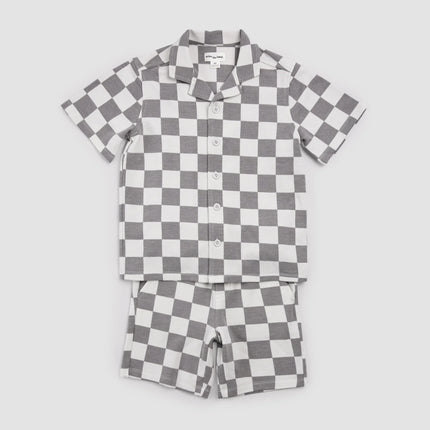 2 Piece Shirt & Short Set | Light Grey Check | Miles the Label