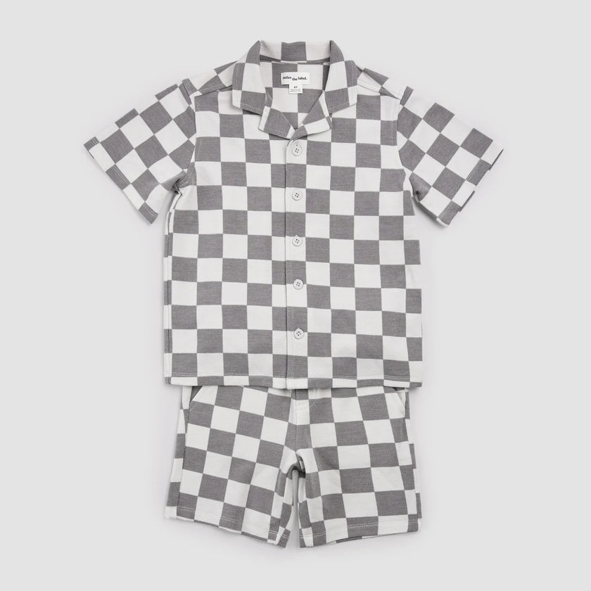 2 Piece Shirt & Short Set | Light Grey Check | Miles the Label