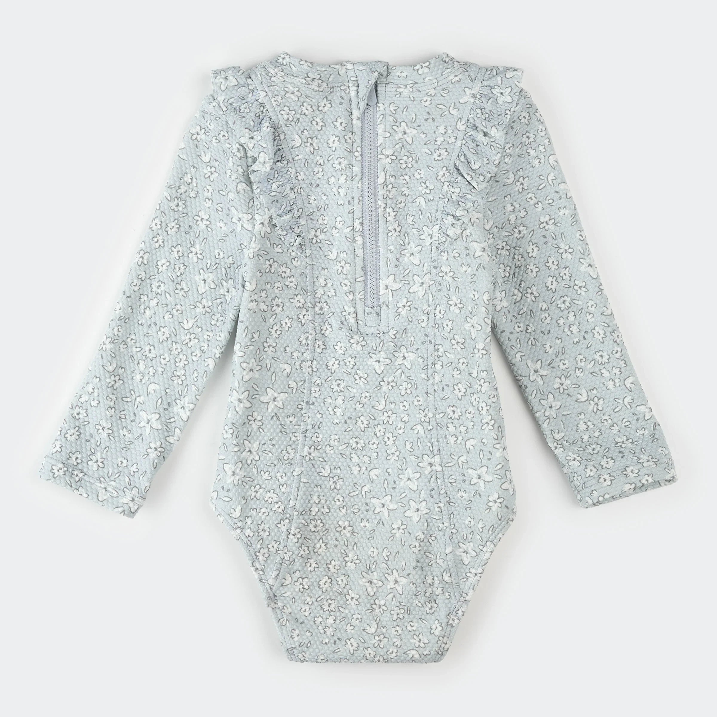 Long-Sleeve One-Piece Swimsuit | Vintage Flowers Print on Powder Blue | Petit Lem
