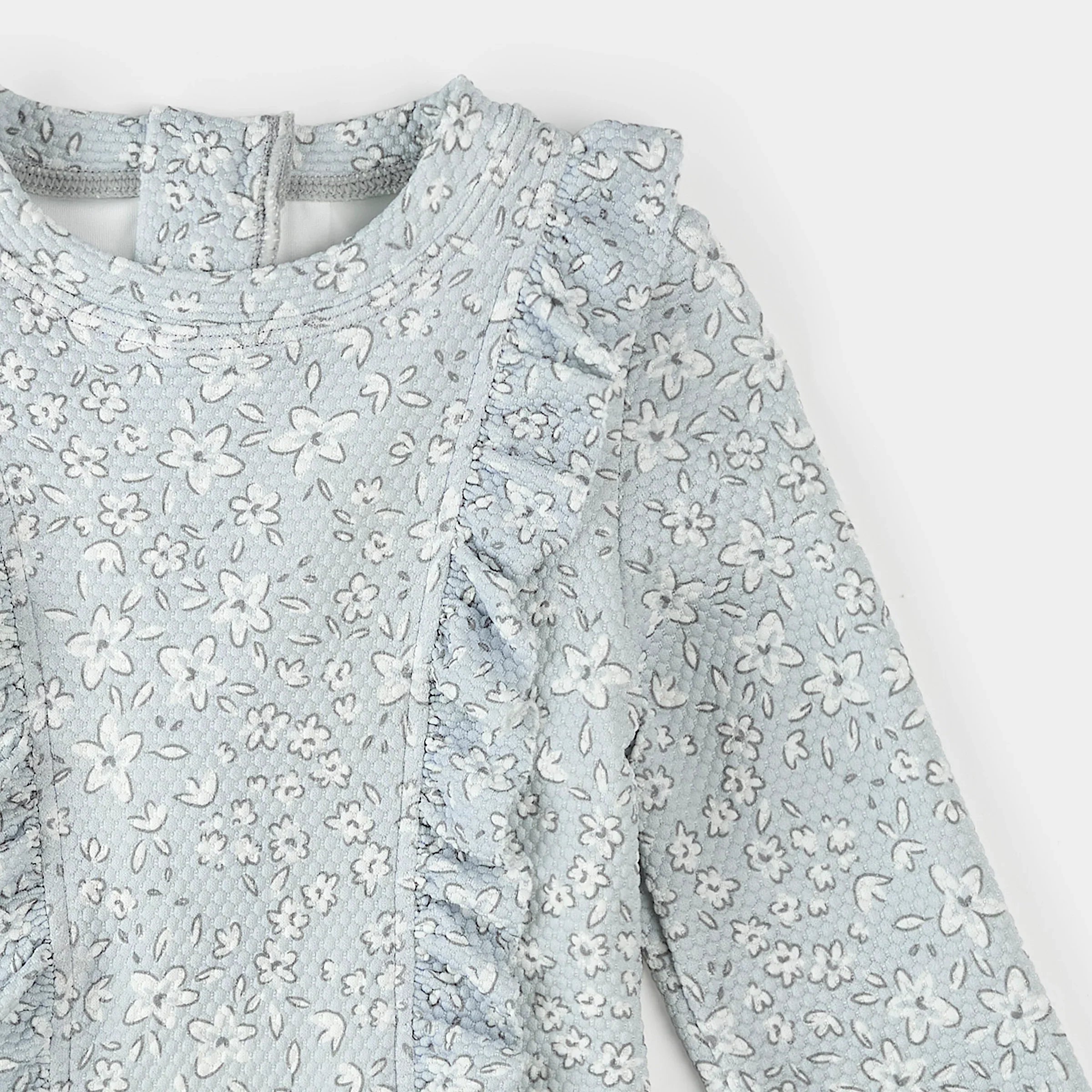 Long-Sleeve One-Piece Swimsuit | Vintage Flowers Print on Powder Blue | Petit Lem