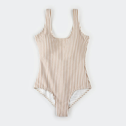 Women's One-Piece Swimsuit | Taupe Stripe Seersucker | Petit Lem