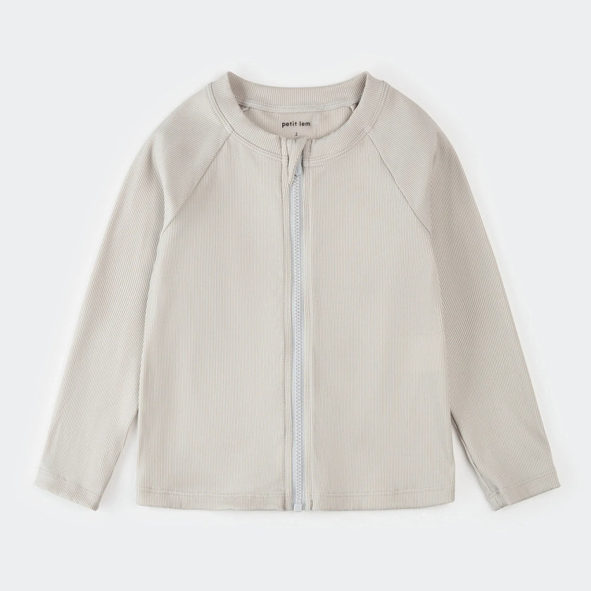Ribbed Full Zip Rashguard | Light Grey | Petit Lem