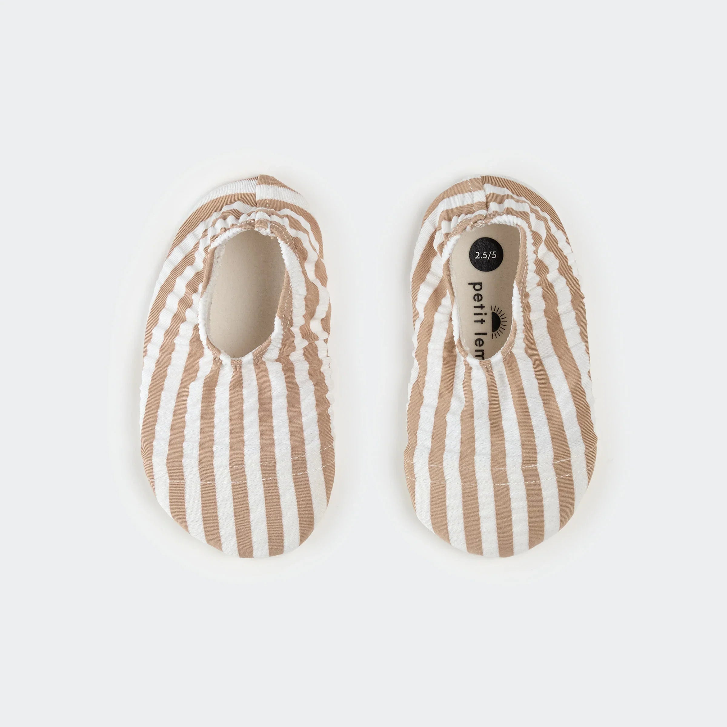 Swim Slippers | Taupe Stripe Seersucker | Petit Lem