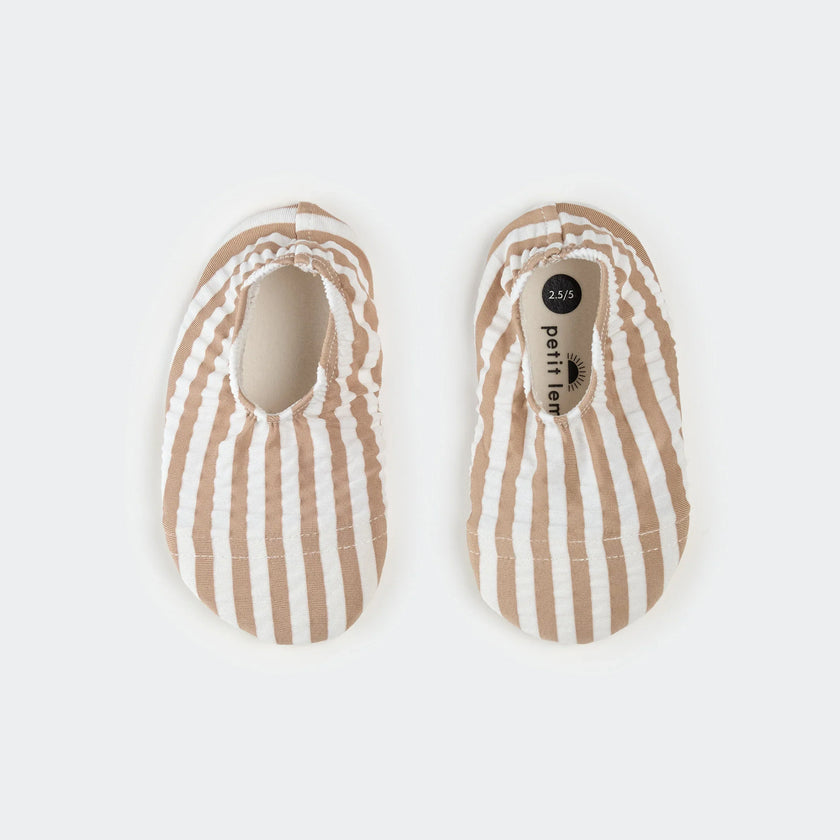 Swim Slippers | Taupe Stripe Seersucker | Petit Lem