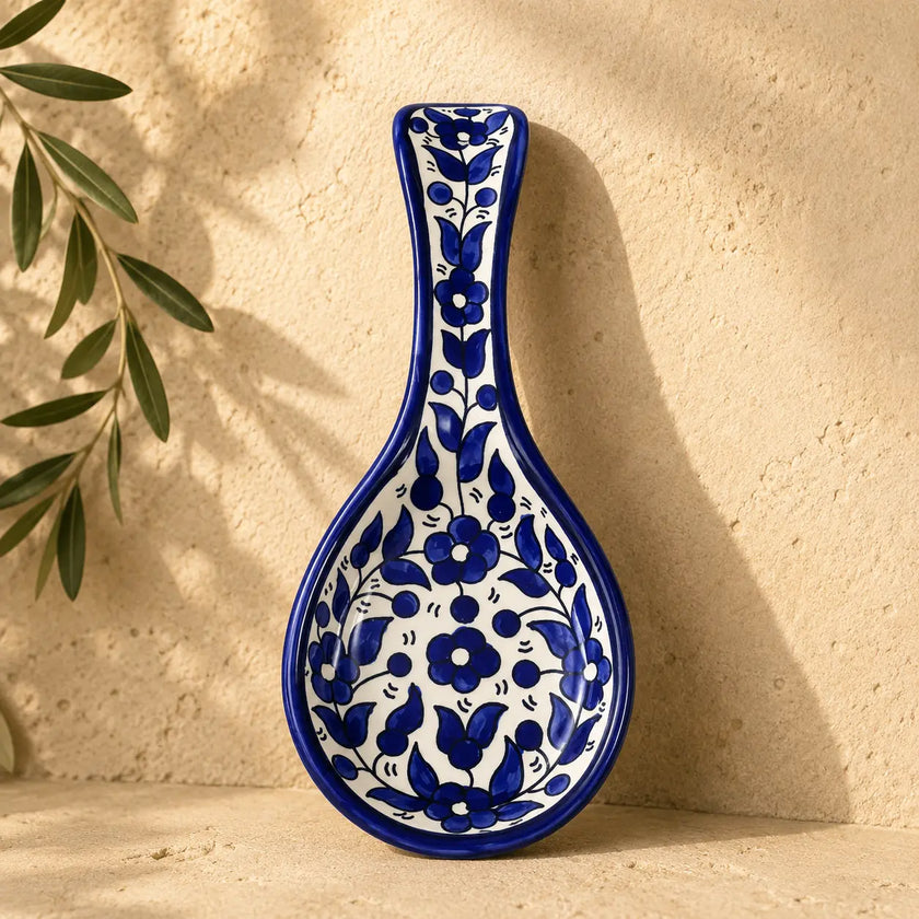 Handcrafted Palestinian Ceramic Spoon Rest – Large Spoon Holder