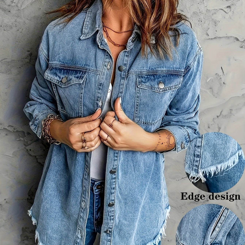 Denim Jacket – Retro Washed Casual Style for Women