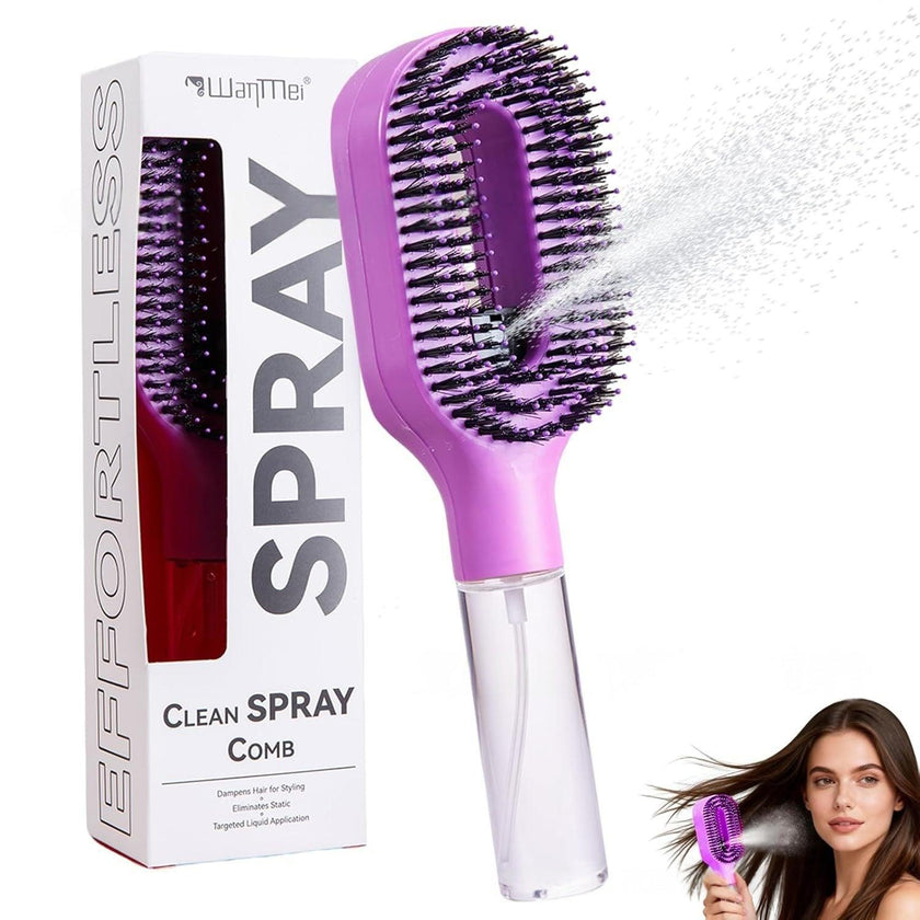 One-Click Spray Hair Brush – Anti-Frizz Detangling Mist Comb for All Hair Types