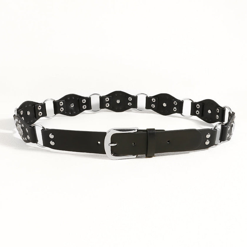 Vintage Riveted Punk Belt – Alloy & PU Unisex Fashion Belt in 110cm & 120cm (12 Styles)