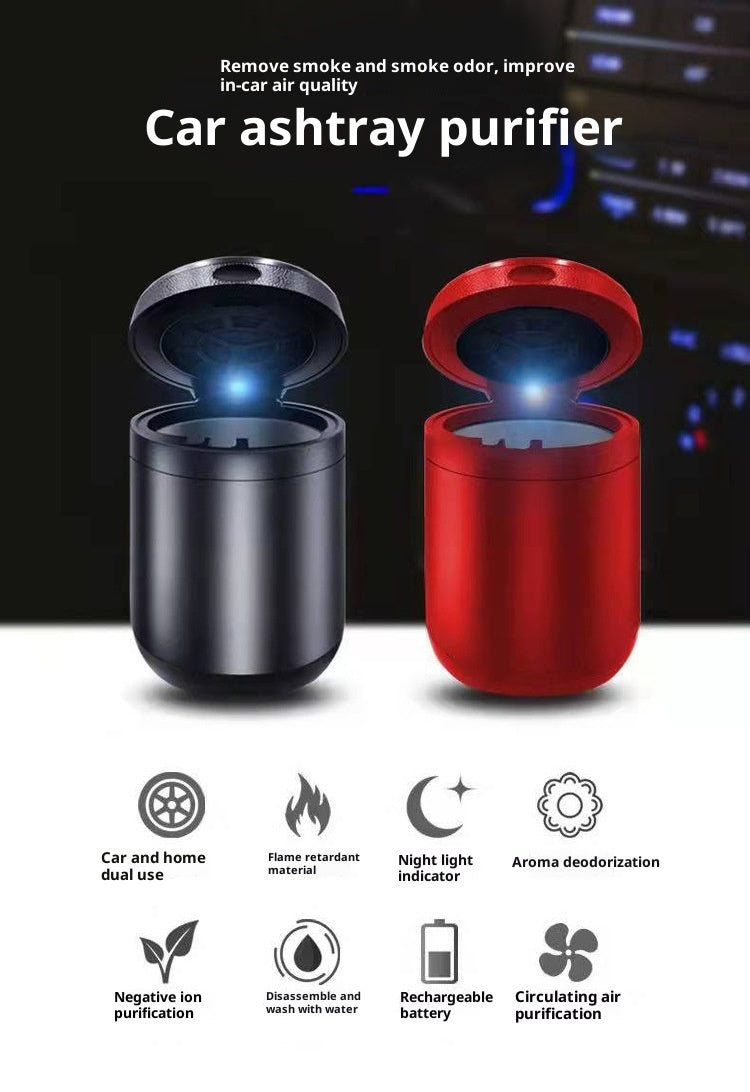 Black Rechargeable Ashtray Air Purifier with Lid & USB-C Charging