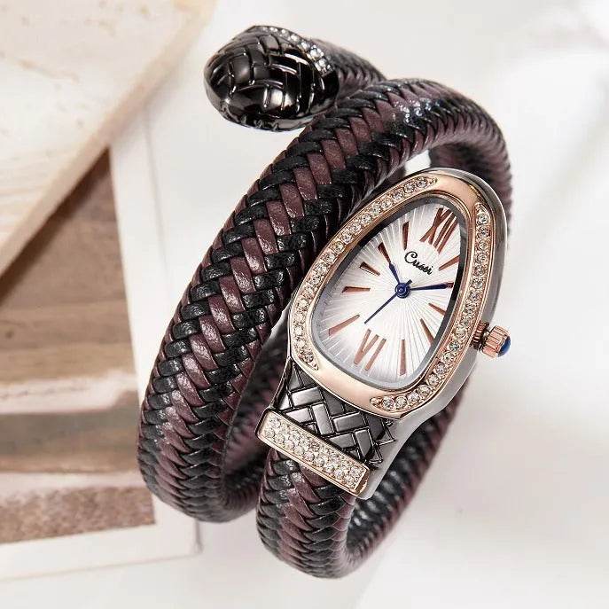 Snake Watch Fashion,  Quartz Watch With Diamond Leather Strap