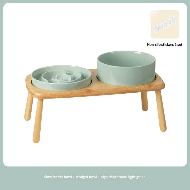 Ceramic Slow Feeder Dog Bowl with Stand, Anti-Choking Tip-Proof