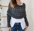 Autumn And Winter Warm Knitted Shawl top Women's Hollowed-out Double Sleeve