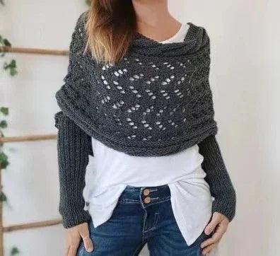 Autumn And Winter Warm Knitted Shawl top Women's Hollowed-out Double Sleeve