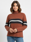 Y2K Rust Striped Turtleneck Sweater
