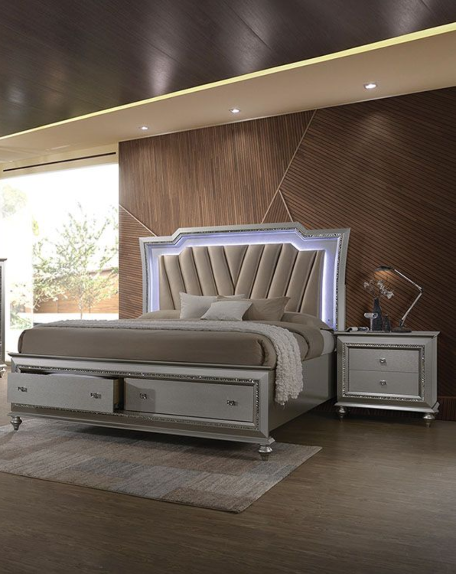 Muskan Glam LED Nightstand - Champagne