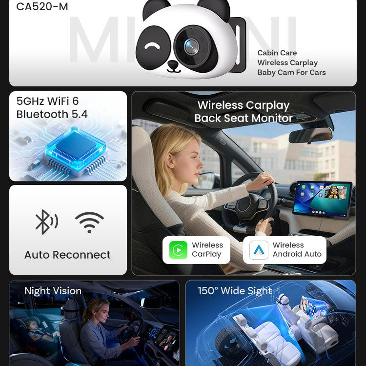 Wireless CarPlay Baby Car Camera 1280x720 HD with SIM Card Slot