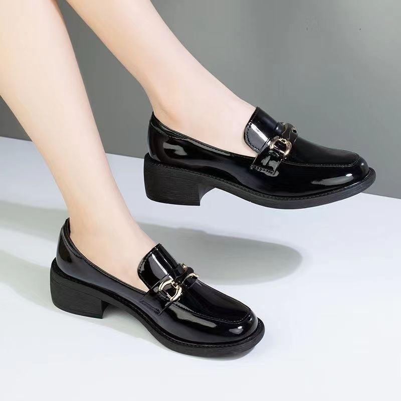 Women's Metal Buckle Chunky Heel Loafers for Smart Casual and Office Wear