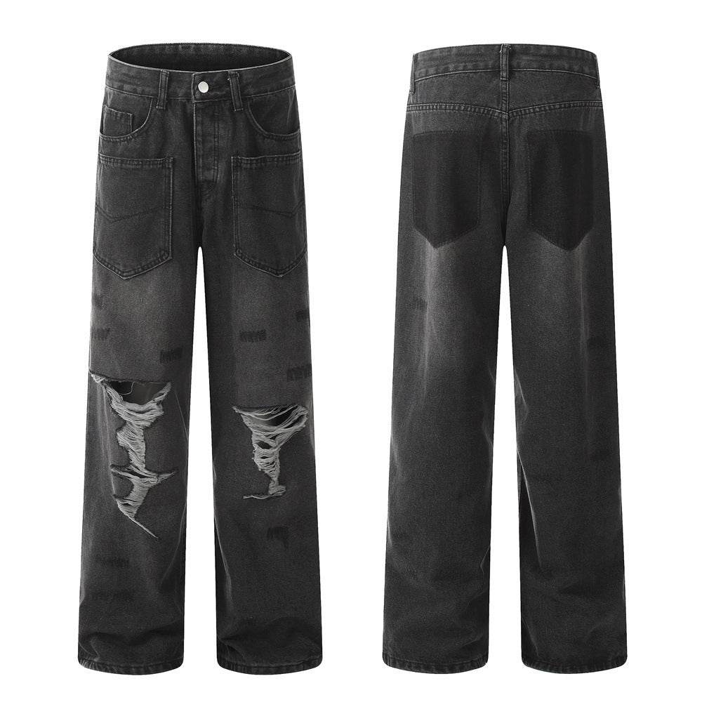 Pocket Design Loose Denim Straight-leg Trousers Men Jeans