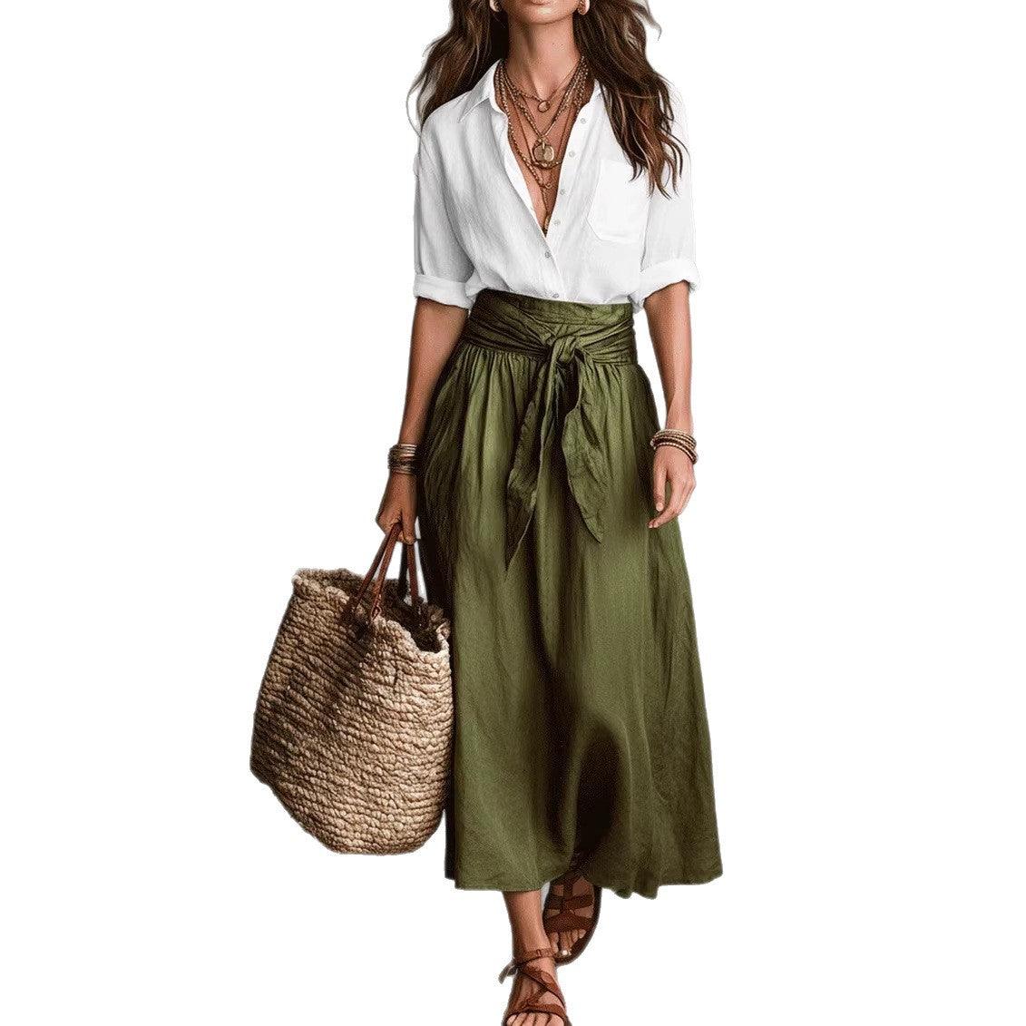 Women's Button-Down Shirt & Straight Skirt Two-Piece Set – Casual Summer Outfit