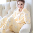 Women Coral Velvet Fleece Pajamas Fall Winter Loungewear Flannel  Sleepwear