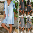 Casual Half Button Mid-sleeve loose Washed denim dress