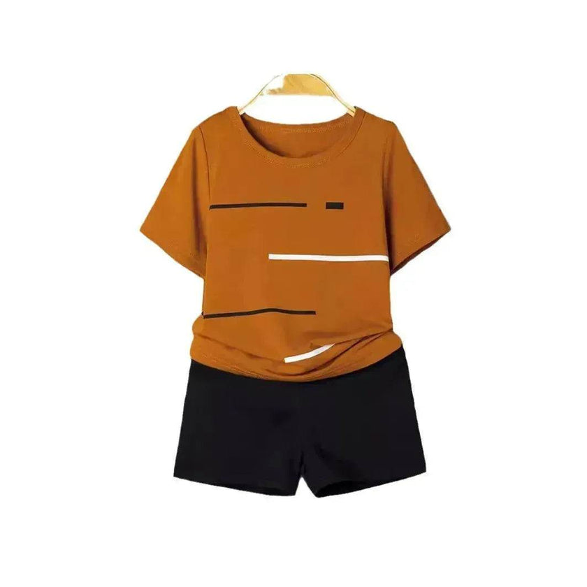 Striped Printed Round Neck Pullover T-shirt Shorts Suit
