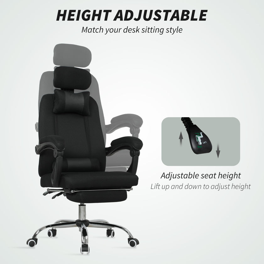 Brady Ergonomic Executive High Back Office Chair with Footrest and Lumbar Support-Black