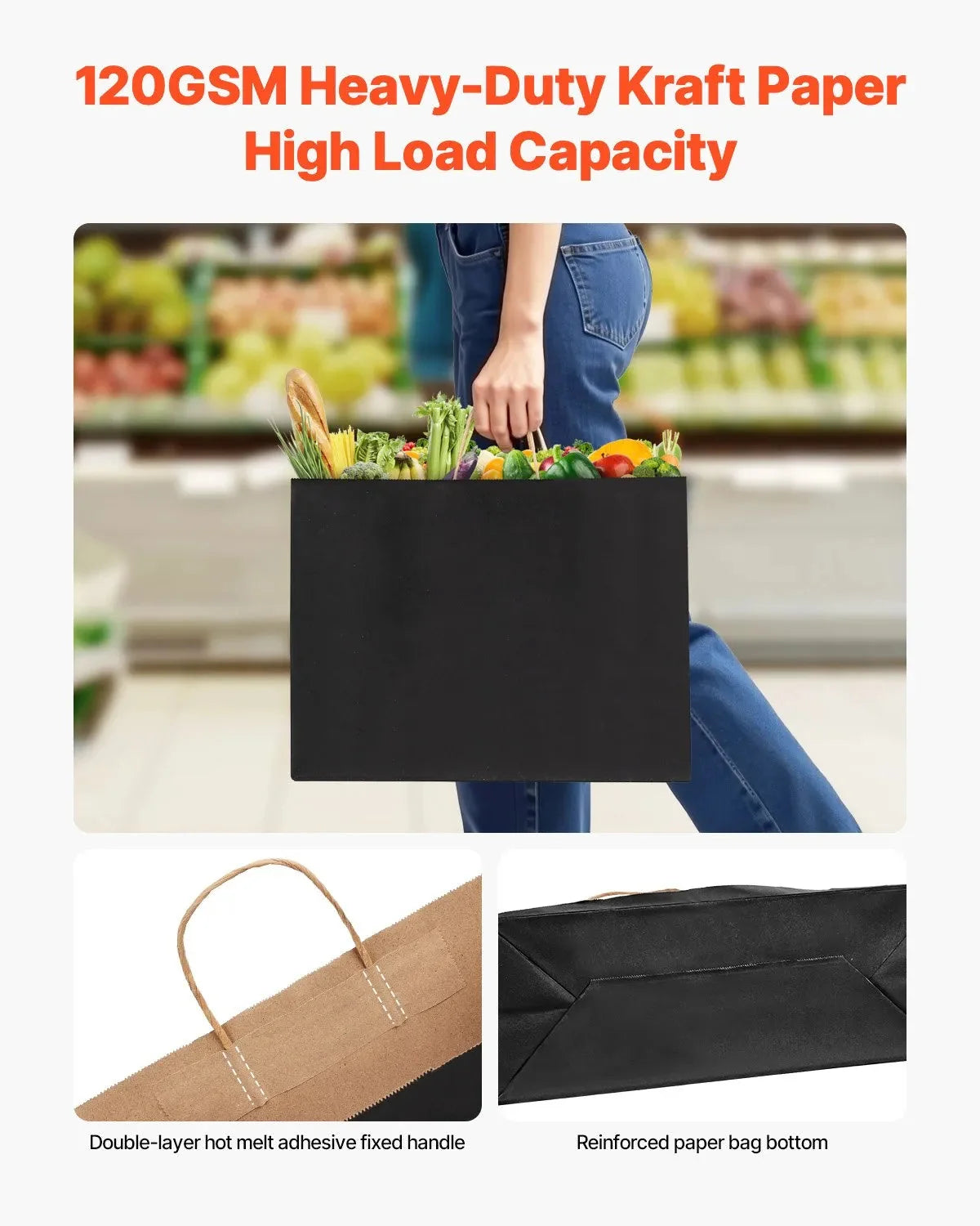VEVOR Kraft Paper Bags with Handles  Large Eco-Friendly Bags