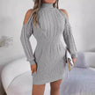 Fashionable Autumn Winter Slim fit Woolen Twist Knitted Mini Sweater Dress