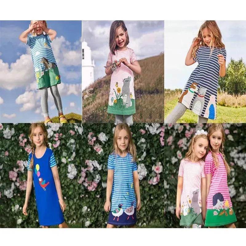 Casual Girls' Skirt gown  Cartoon Printed Cotton Dress for kids