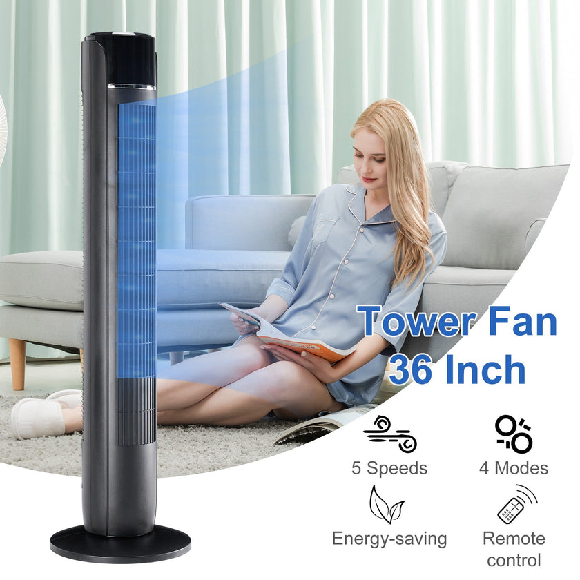 Standing Tower Fan 35-Inch – 5-Speed Remote Control, 12H Timer & 60° Oscillation