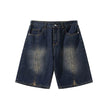 American-style Retro Washed Split Design Denim Shorts For Men Jeans