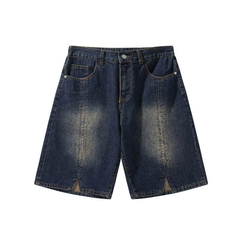 American-style Retro Washed Split Design Denim Shorts For Men Jeans