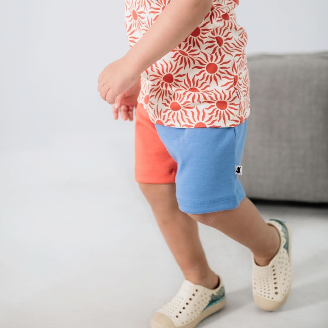 Kids' Bamboo Play Shorts | Tangerine Crush And Tidal Blue
