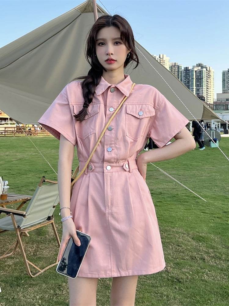 Women's Fashion Casual short sleeve Mini Denim Dress