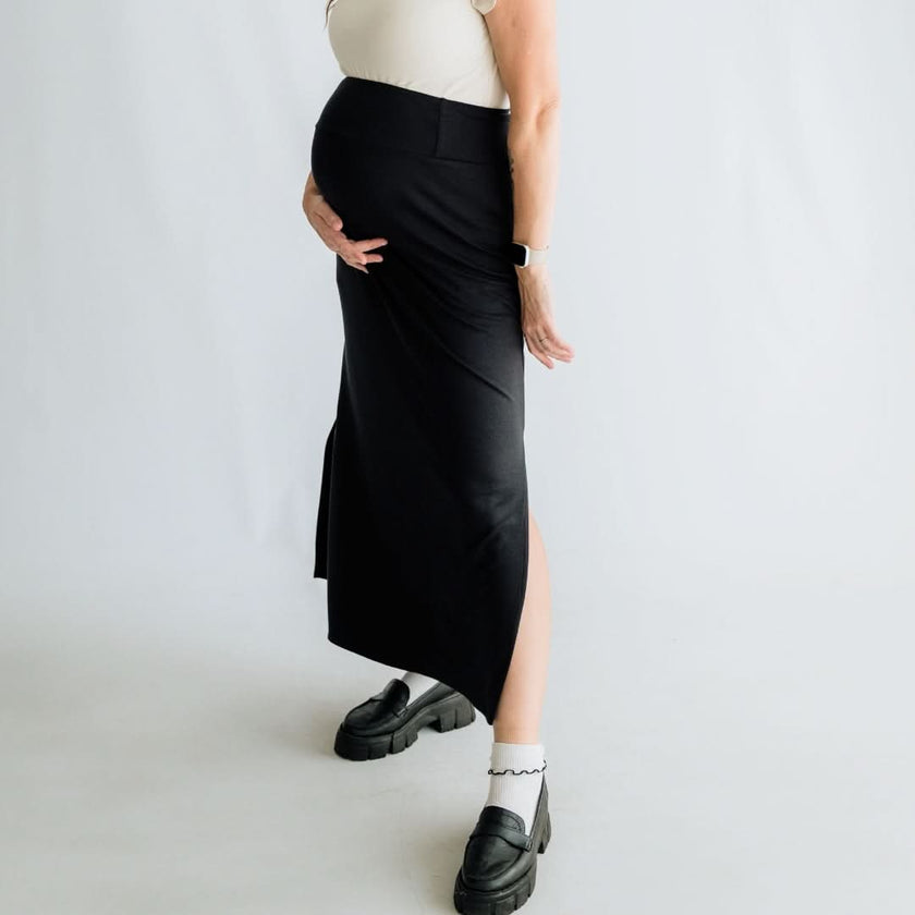 Ladies Side-Slit Bamboo Maxi Skirt | Black
