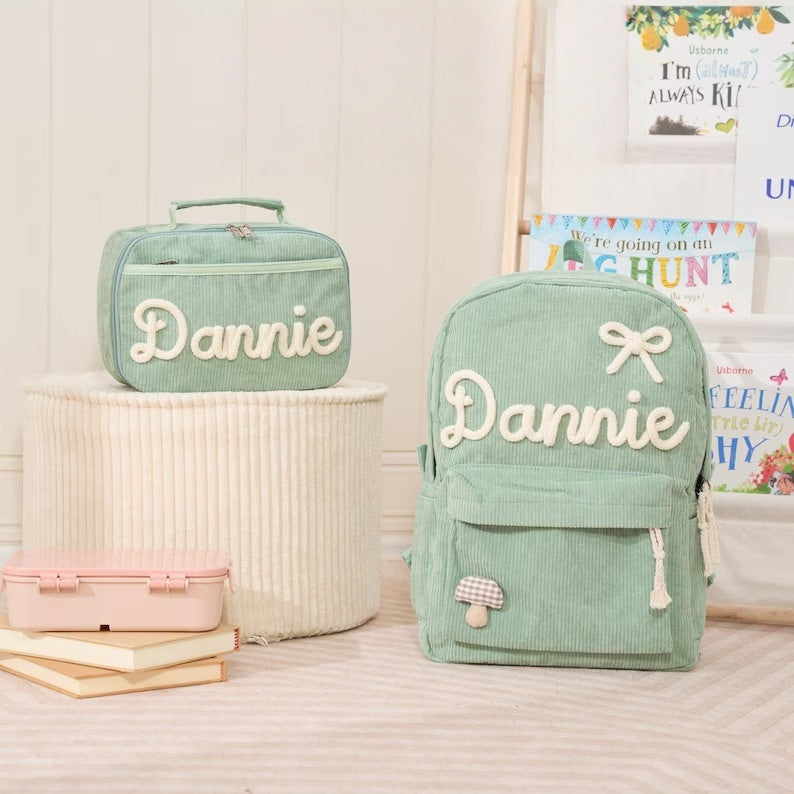 Kids Corduroy Backpack & Lunch Bag Set – Handmade Chunky Yarn, 7 Colour Combos