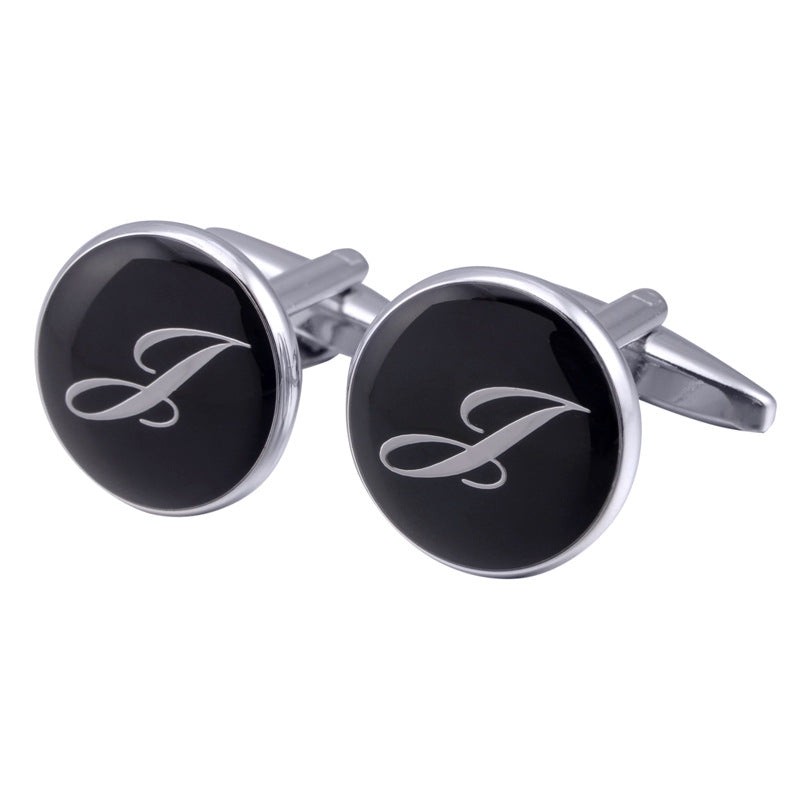 Men's Black Round Enamel Initial Letter Cufflinks – Brass & Crystal Formal Cufflinks A–Y | Canada & USA