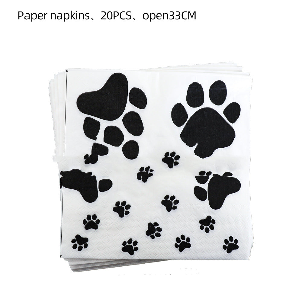 Dog Paw Birthday Party Tableware Set – Pet Birthday Plates, Cups & Decoration Kit