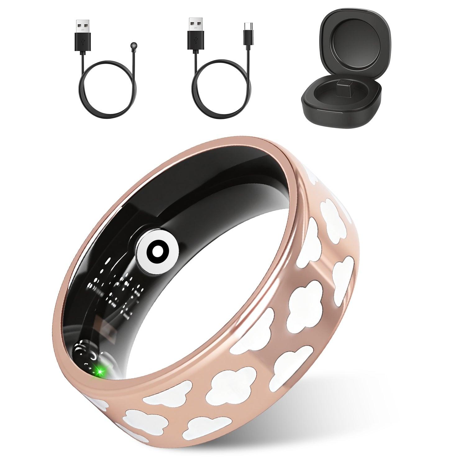 Smart Ring Health Tracker White Cloud Fitness Sleep HRV Stress Titanium IP68 7-Day Battery