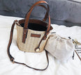 Women's bag hand-woven contrast color bucket straw bag cylinder handbag diagonal shoulder beach bag