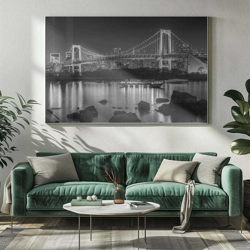 Wall art Gorgeous Rainbow Bridge with Tokyo Skyline in the evening - monochrome