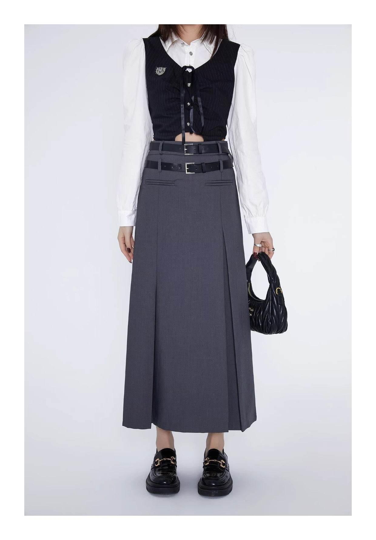 Retro Plaid High Waist student maxi Skirt