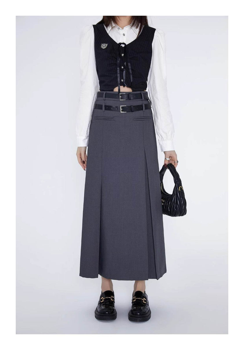 Retro Plaid High Waist student maxi Skirt