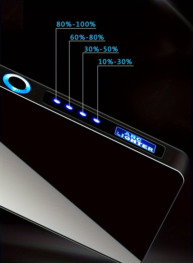 1pc Hot Electric Windproof Metal Lighter, Double Arc Flameless Plasma Rechargeable USB Lighter, LED Power Display Touch Sensor Lighter Christmas Gift