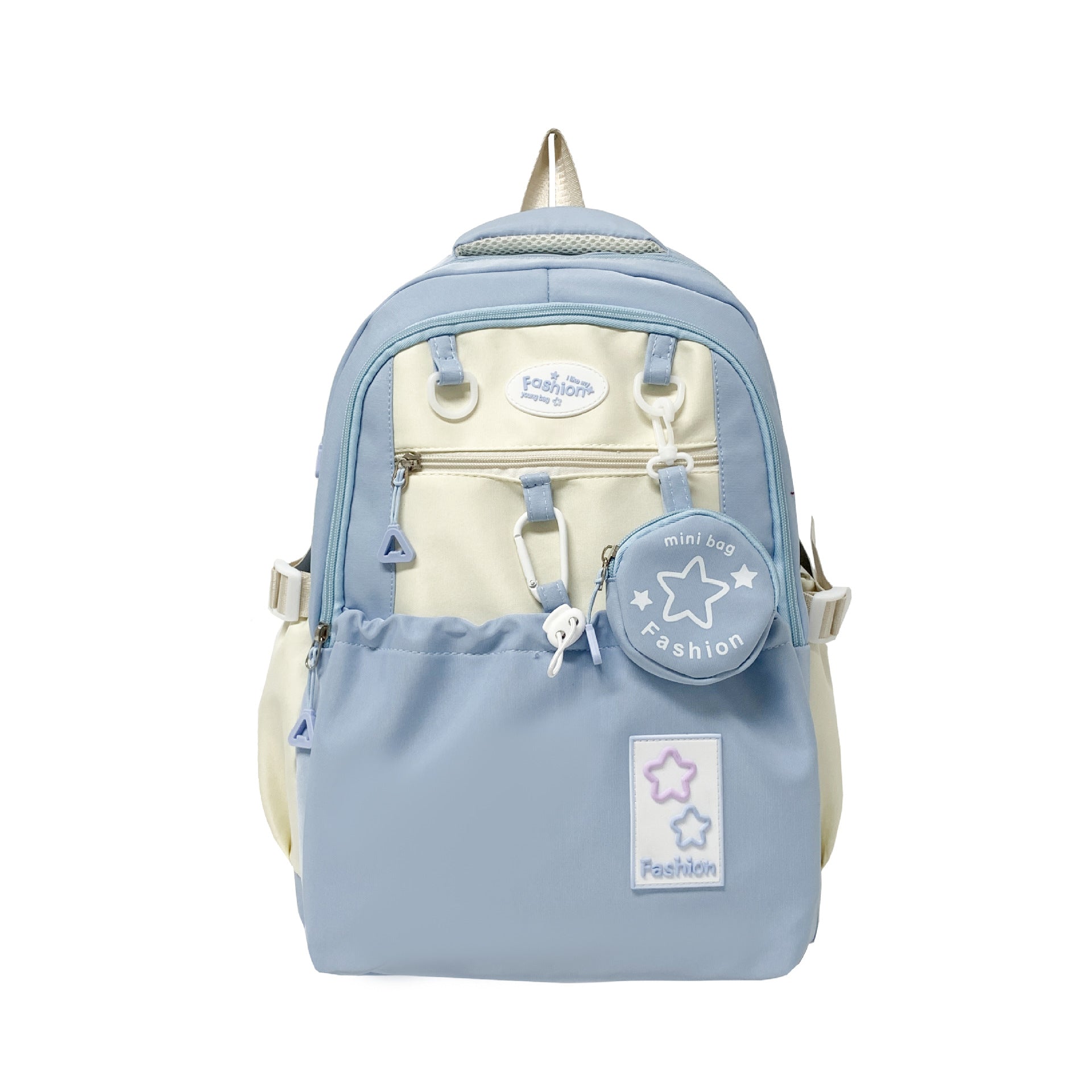 Kawaii Star Patch School Backpack for Girls – Large Capacity Nylon Bag
