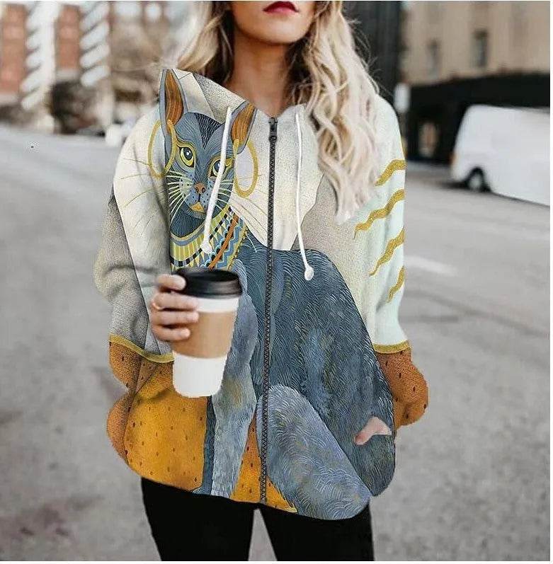 Printed Anime Cartoon Hoodie Casual Fashion - Zip up Hoodie Cardigan for women