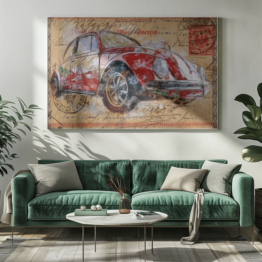 Wall art Volkswagen rouge