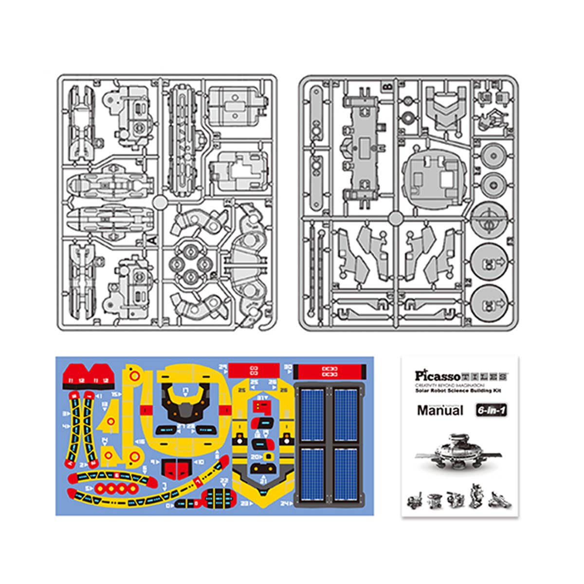 PicassoTiles - PicassoTiles 6-in-1 STEM Kids Solar Powered UFO Robot Kit